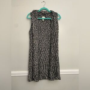 Chico's Black White Cotton Blend Sleeveless Chunky Knit Open Cardigan‎